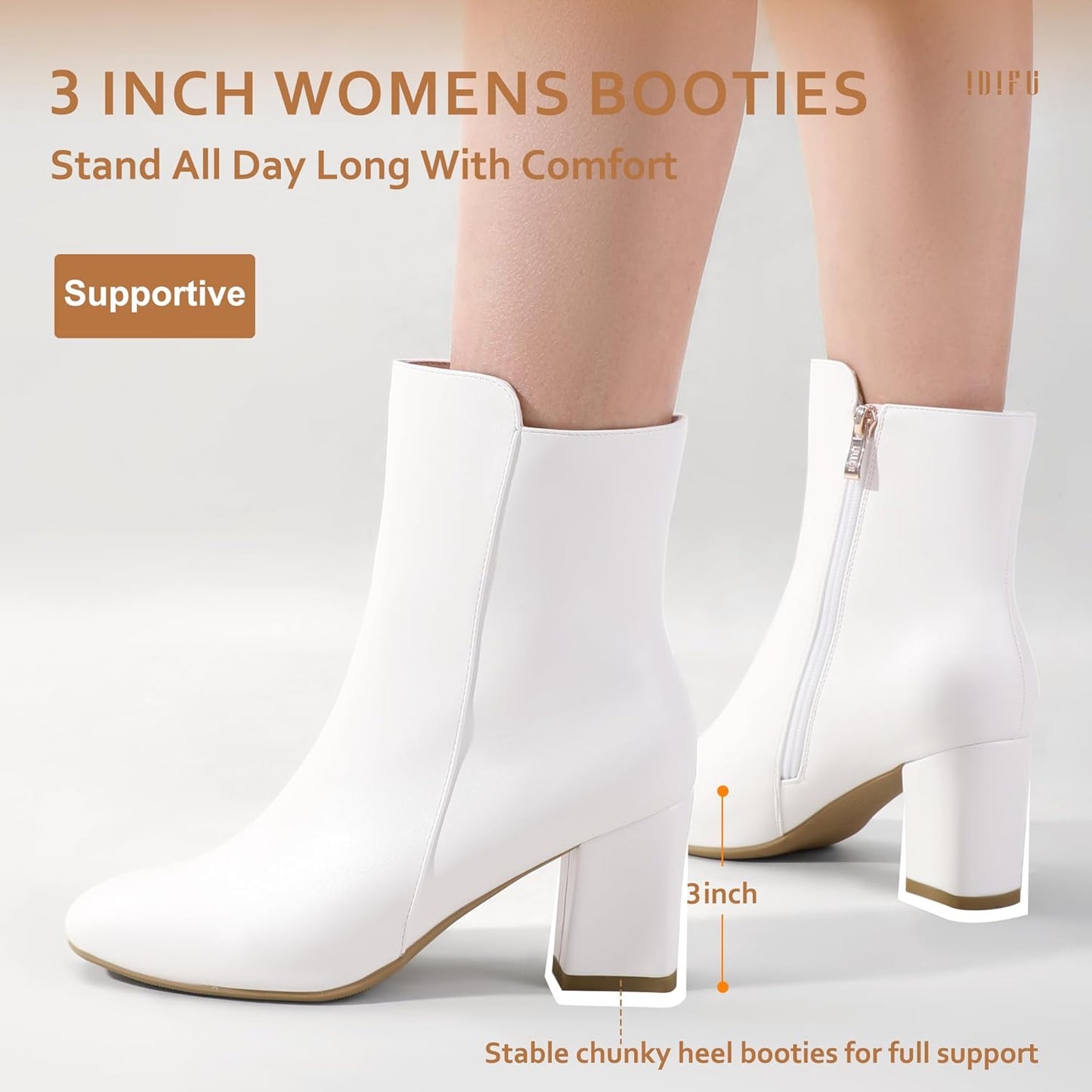 Women'S Ada Fashion Square Toe Ankle Boots Low Block Heel Short Boots Side Zipper Booties Shoes- Half Size Larger