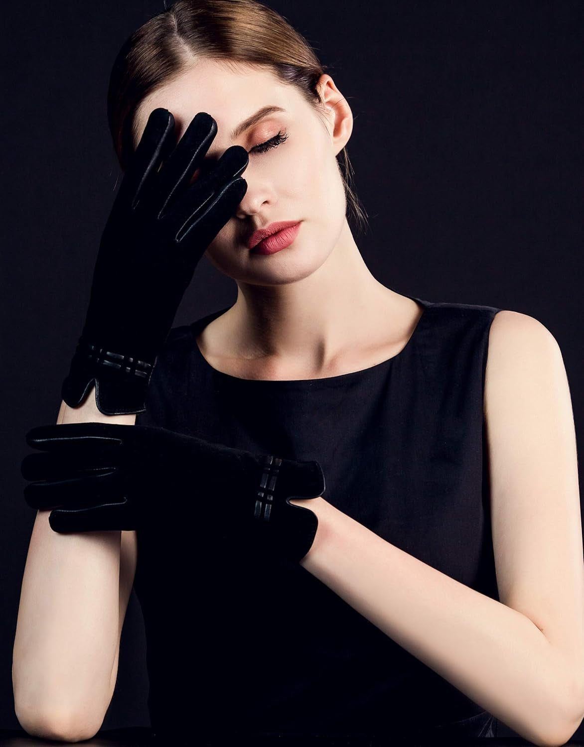 Women’S Winter Sheepskin Suede Leather Gloves Touchscreen