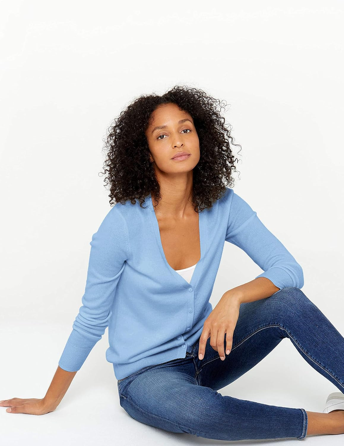Women'S Button Front V-Neck Cardigan 100% Pure Cashmere Long Sleeve Sweater
