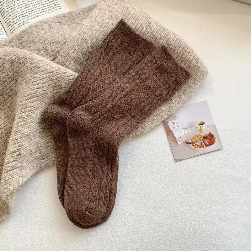New Winter Socks Women Cashmere Wool Thicken Warm Women Socks Sox Japanese Fashion Harajuku Solid Color Thermal Long Socks