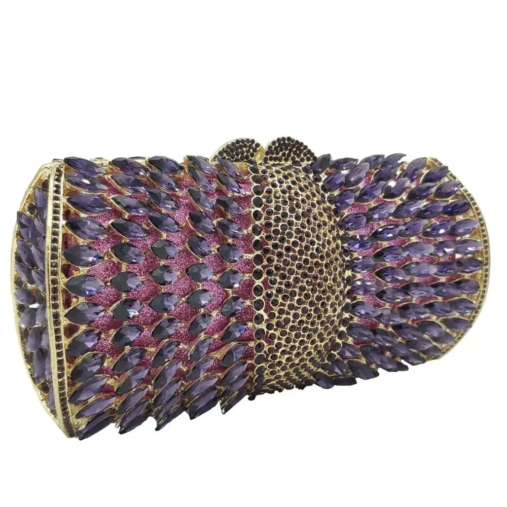 (In Stock) Elegant Purple Women Crystal Evening Bags Ladies Diamond Minaudiere Wedding Clutch Handbag and Purse