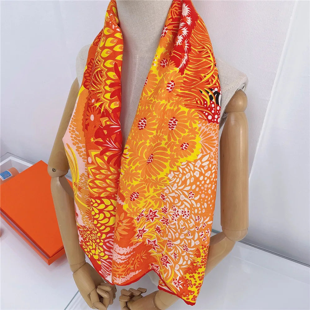 Silk Cashmere Scarf Women Hand Rolled Shawls Zebra Print Square Scarves Wraps Lady Bandana Big Hijabs Female Foulards