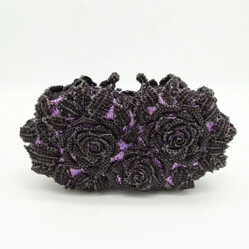 (In Stock) Elegant Flower Crystal Clutch Women Evening Bags Wedding Bridal Handbags Party Dinner Rhinestone Bags