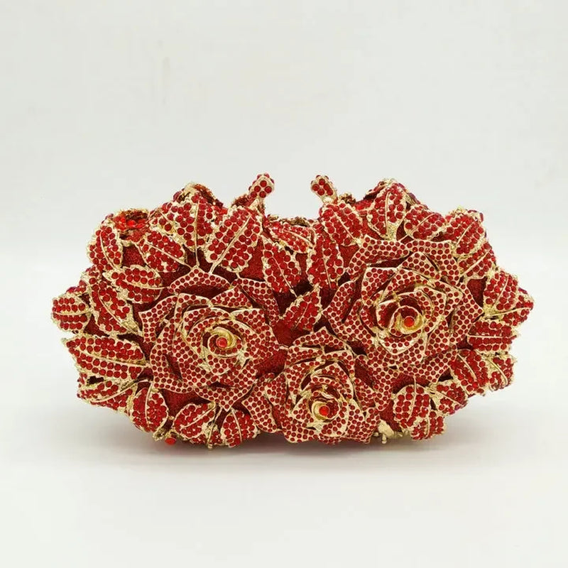 (In Stock) Elegant Flower Crystal Clutch Women Evening Bags Wedding Bridal Handbags Party Dinner Rhinestone Bags