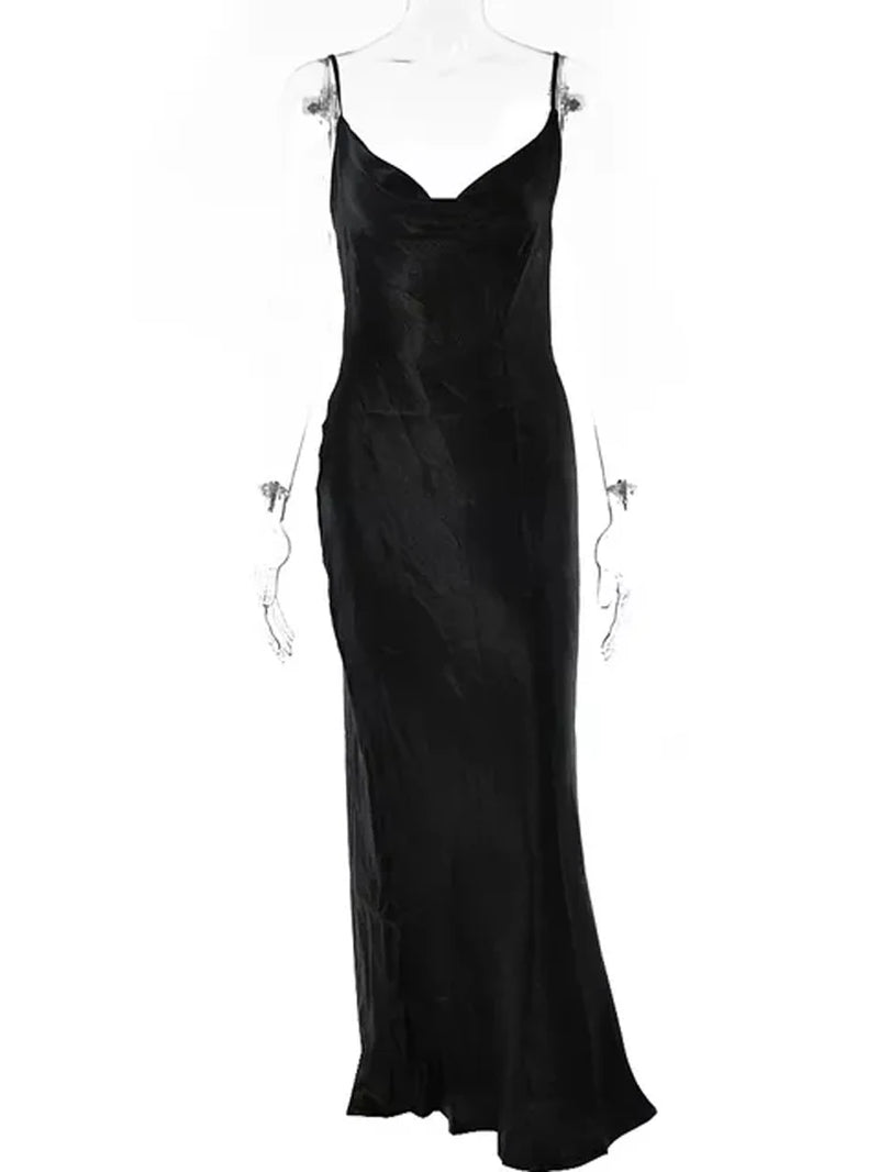 Sexy Spaghetti Strap Backless Maxi Dress Women Satin Lace up Trumpet Evening Dress Elegant Bodycon Party Dresses 2024