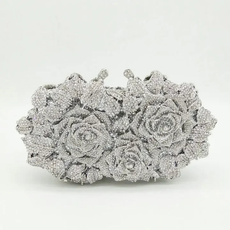 (In Stock) Elegant Flower Crystal Clutch Women Evening Bags Wedding Bridal Handbags Party Dinner Rhinestone Bags