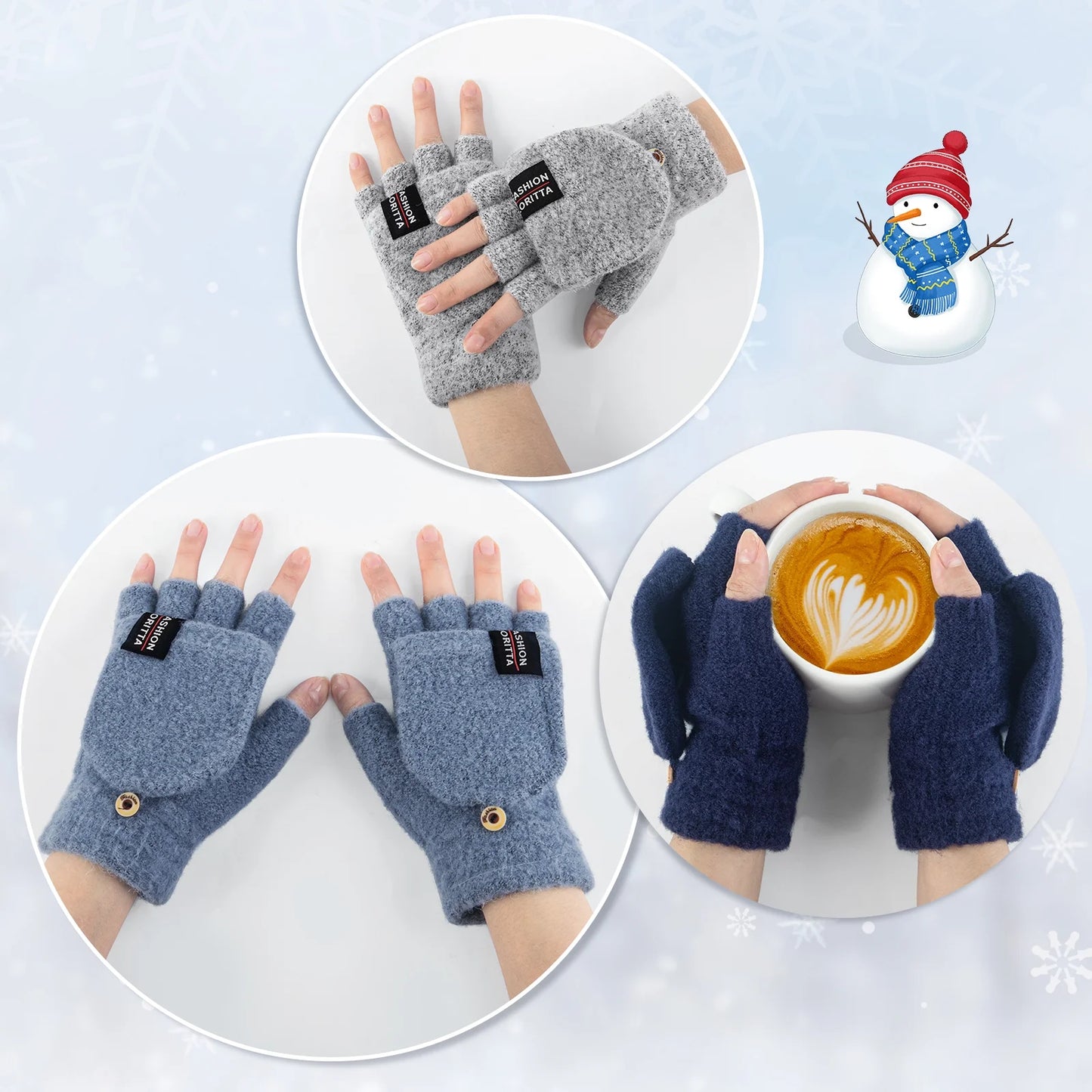Womens Winter Gloves, 4 Pack Warm Knitted Fingerless Gloves for Women Men Black Gray Blue and Dark Blue