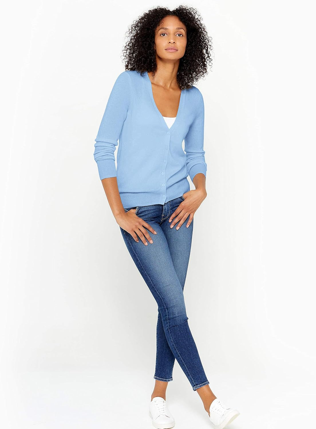 Women'S Button Front V-Neck Cardigan 100% Pure Cashmere Long Sleeve Sweater