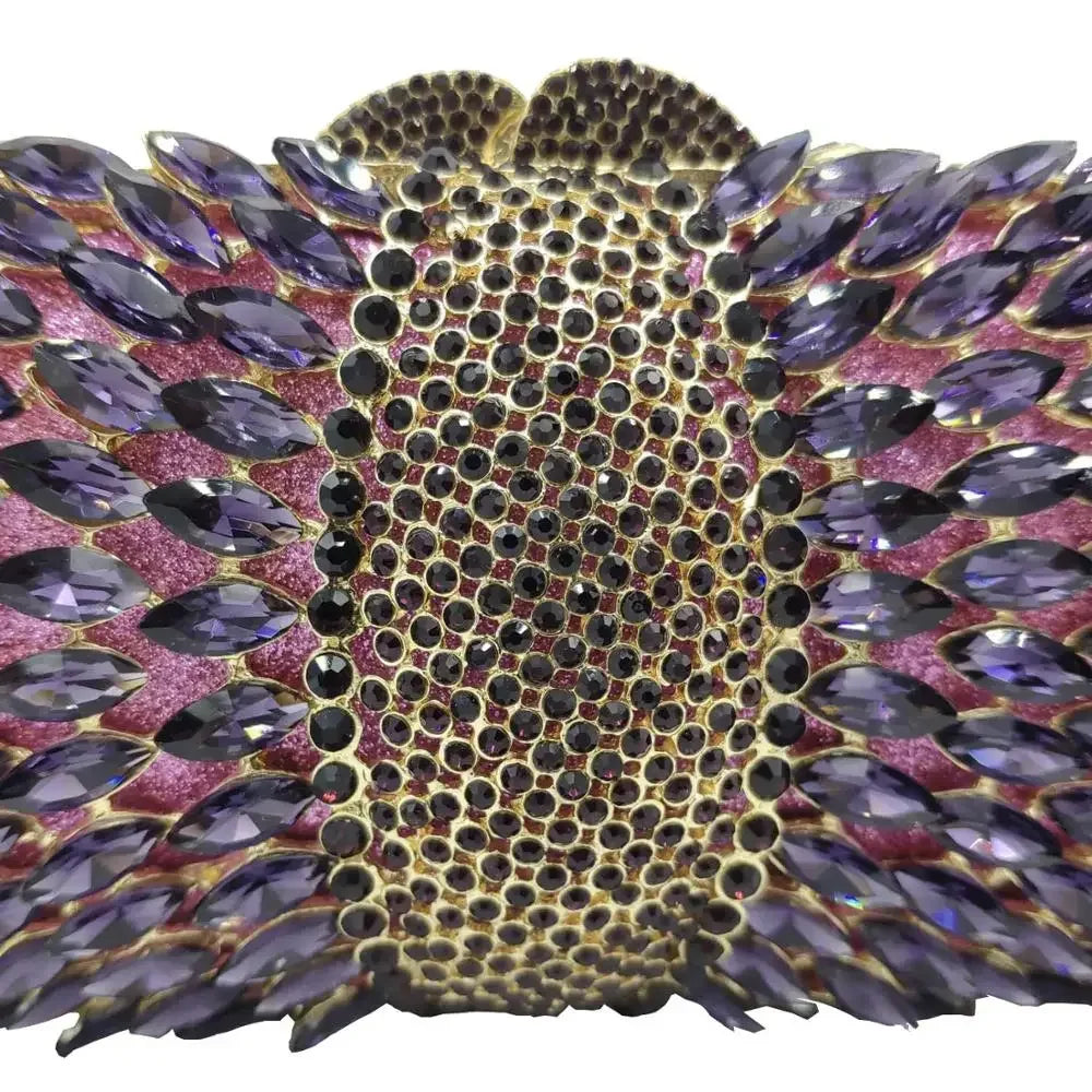 (In Stock) Elegant Purple Women Crystal Evening Bags Ladies Diamond Minaudiere Wedding Clutch Handbag and Purse