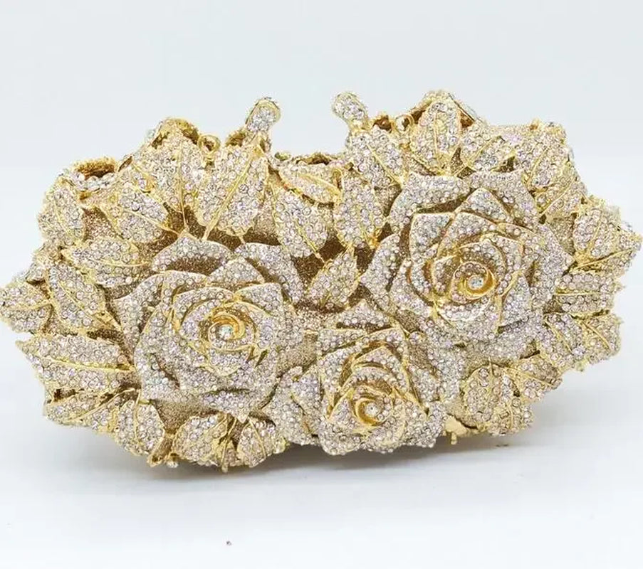 (In Stock) Elegant Flower Crystal Clutch Women Evening Bags Wedding Bridal Handbags Party Dinner Rhinestone Bags