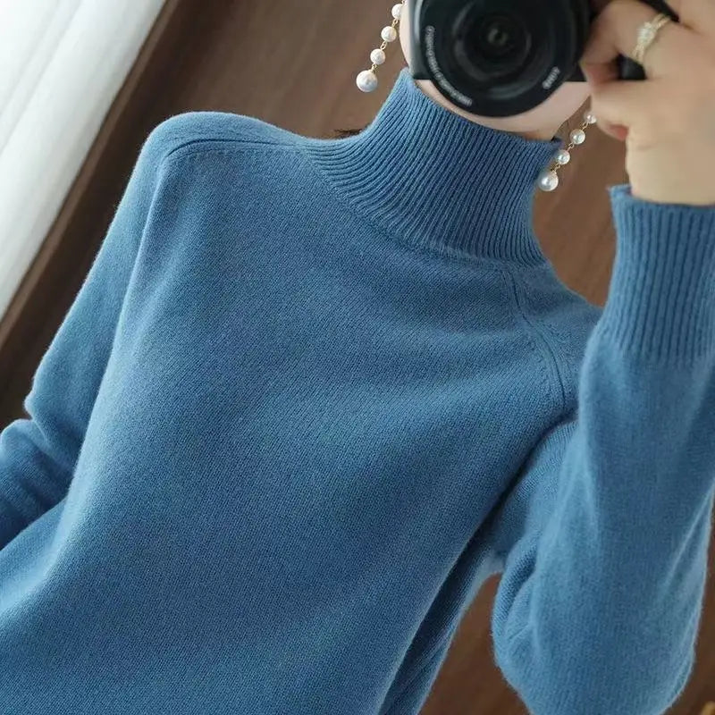Turtleneck Pullover Fall/Winter 2023 Cashmere Sweater Women Pure Color Casual Long-Sleeved Loose Pullover Bottoming Women'S
