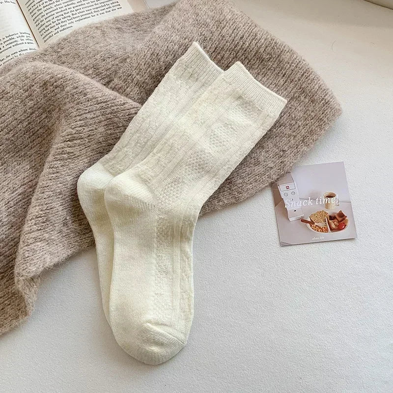 New Winter Socks Women Cashmere Wool Thicken Warm Women Socks Sox Japanese Fashion Harajuku Solid Color Thermal Long Socks