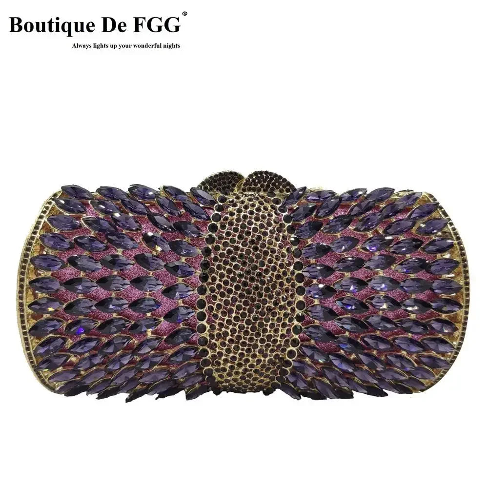 (In Stock) Elegant Purple Women Crystal Evening Bags Ladies Diamond Minaudiere Wedding Clutch Handbag and Purse