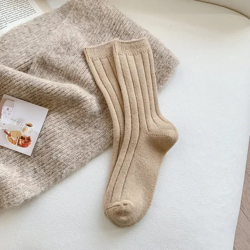 New Winter Socks Women Cashmere Wool Thicken Warm Women Socks Sox Japanese Fashion Harajuku Solid Color Thermal Long Socks