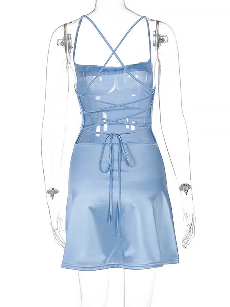 Lace up Satin Strap Mini Dress for Women Backless Bodycon Sexy Short Dress Elegant Party Clothes Birthday Evening Outfit