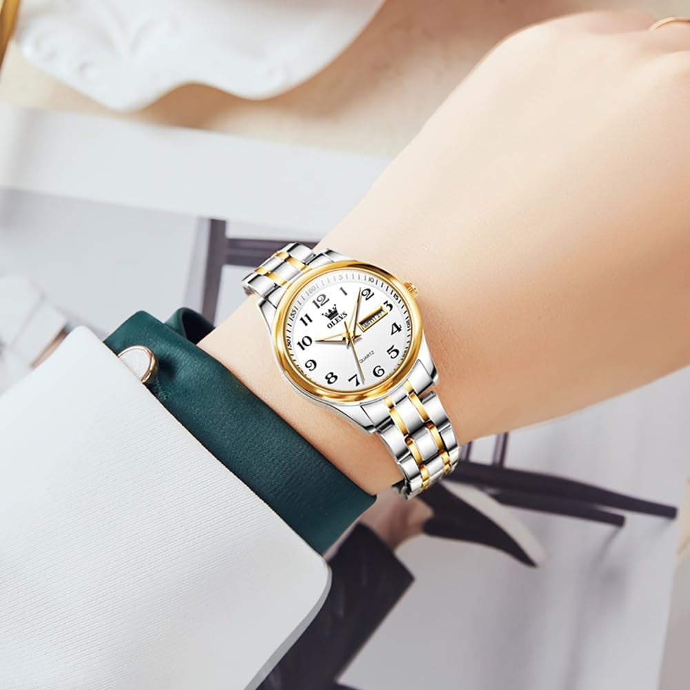 Luxury Ladies Watches,Women'S Watch with Day and Date,Female Watch for Small Wrist,Gold Stainless Steel Watches for Women,Easy Read Ladies Wrist Watches Waterproof(Adjustable Strap