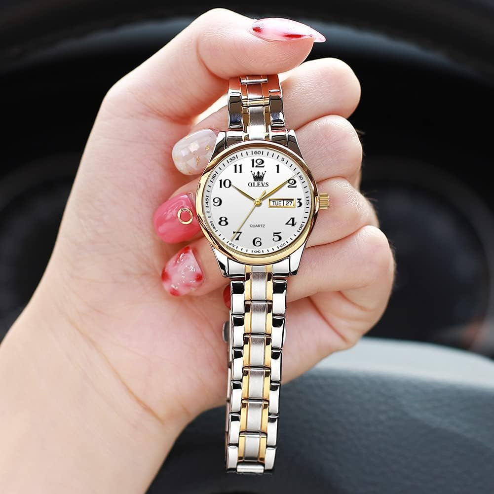 Luxury Ladies Watches,Women'S Watch with Day and Date,Female Watch for Small Wrist,Gold Stainless Steel Watches for Women,Easy Read Ladies Wrist Watches Waterproof(Adjustable Strap