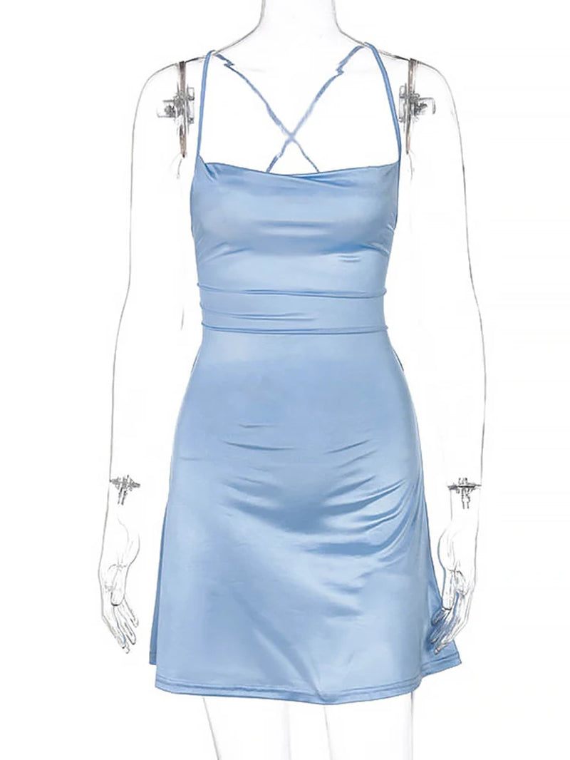 Lace up Satin Strap Mini Dress for Women Backless Bodycon Sexy Short Dress Elegant Party Clothes Birthday Evening Outfit