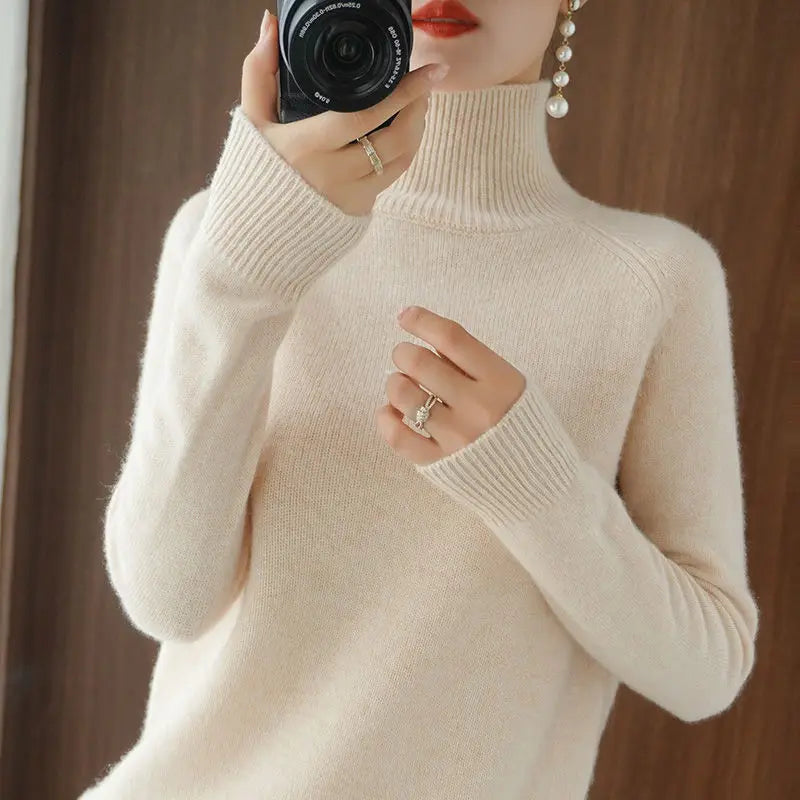 Turtleneck Pullover Fall/Winter 2023 Cashmere Sweater Women Pure Color Casual Long-Sleeved Loose Pullover Bottoming Women'S