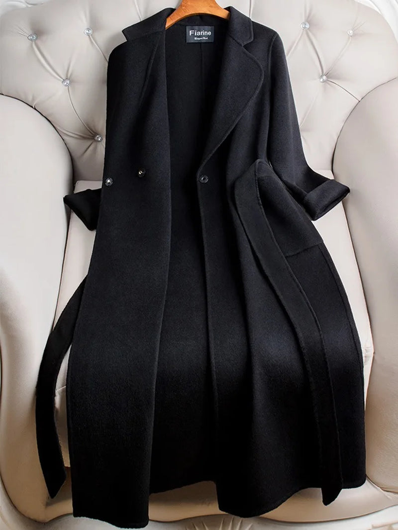 Double-Sided 100% Wool Coat Women Long Black 2025 Autumn and Winter New Korean Women Woolen Coat
