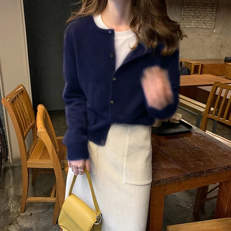Cashmere Sweater Cardigan Women Single Breasted Long Sleeve Elegant Vintage Jumper Solid Wool Knitted Autumn Winter Outwear X452