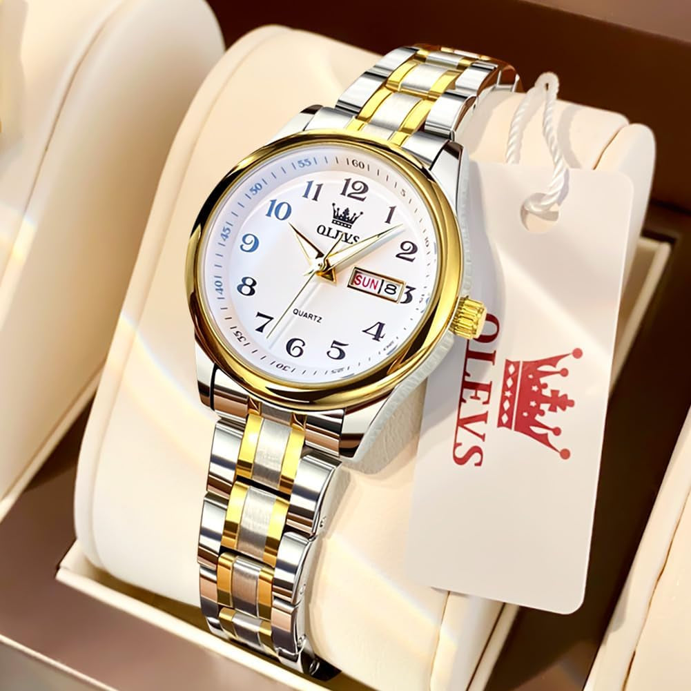 Luxury Ladies Watches,Women'S Watch with Day and Date,Female Watch for Small Wrist,Gold Stainless Steel Watches for Women,Easy Read Ladies Wrist Watches Waterproof(Adjustable Strap