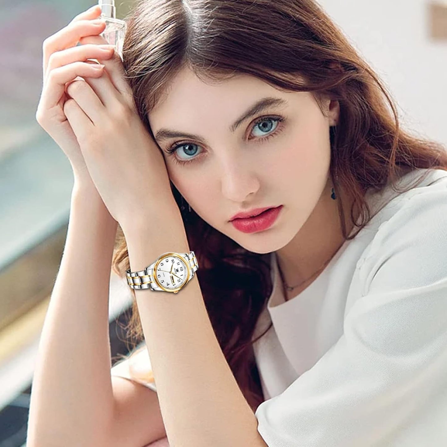 Luxury Ladies Watches,Women'S Watch with Day and Date,Female Watch for Small Wrist,Gold Stainless Steel Watches for Women,Easy Read Ladies Wrist Watches Waterproof(Adjustable Strap