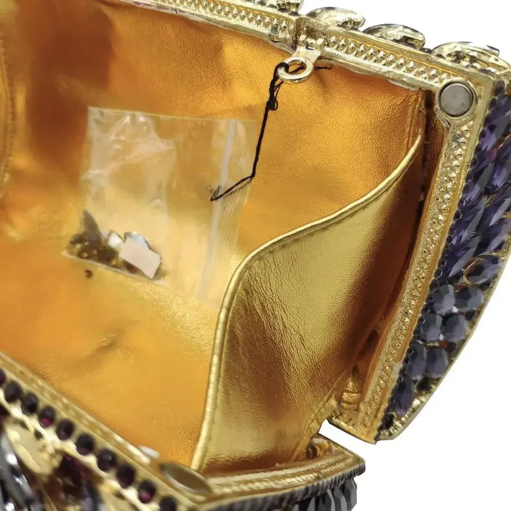(In Stock) Elegant Purple Women Crystal Evening Bags Ladies Diamond Minaudiere Wedding Clutch Handbag and Purse