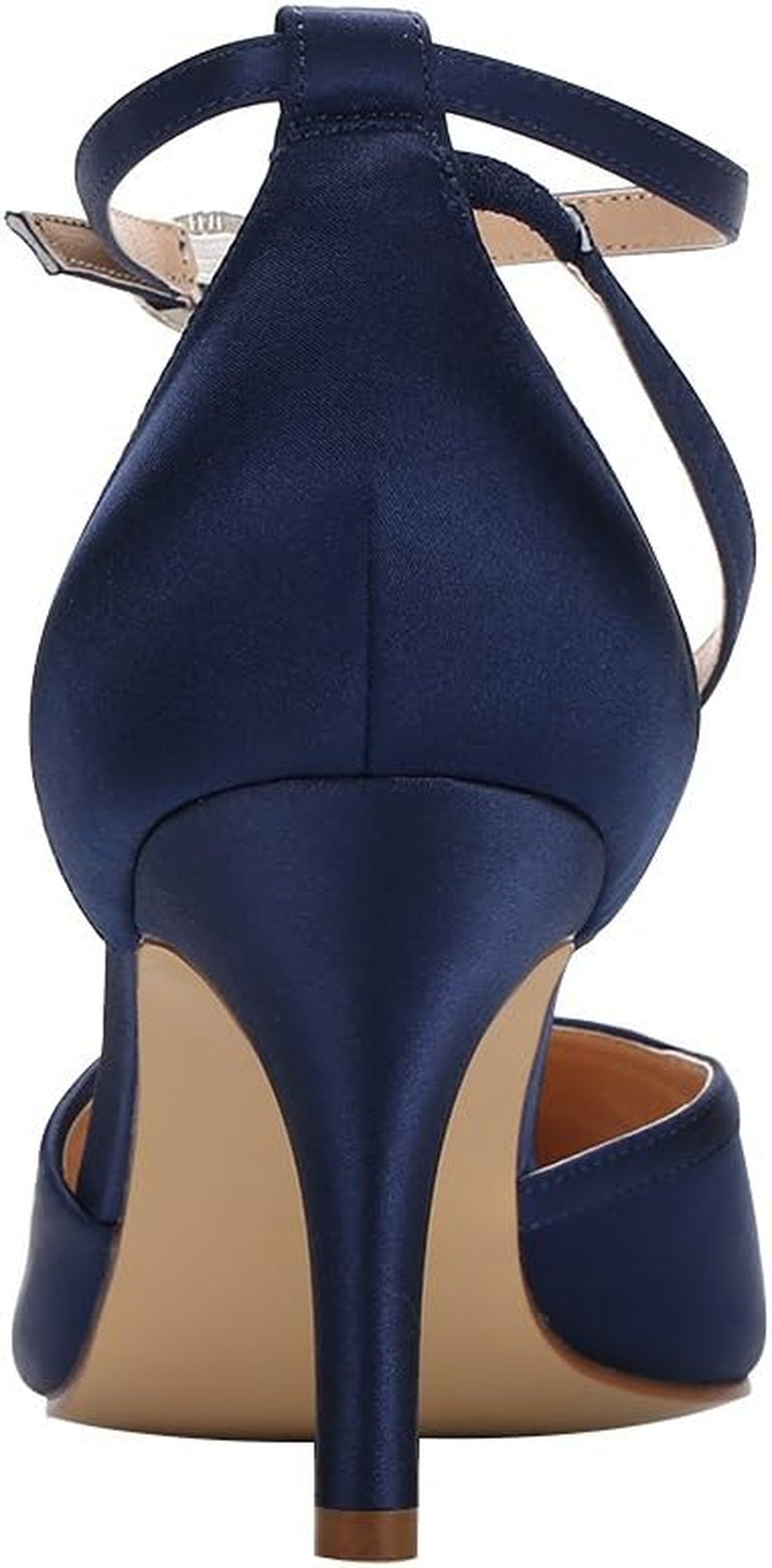 Women Comfortable Mid Heel Ankle Strappy Dress Pumps Pointed Toe Satin Wedding Evening Party Shoes