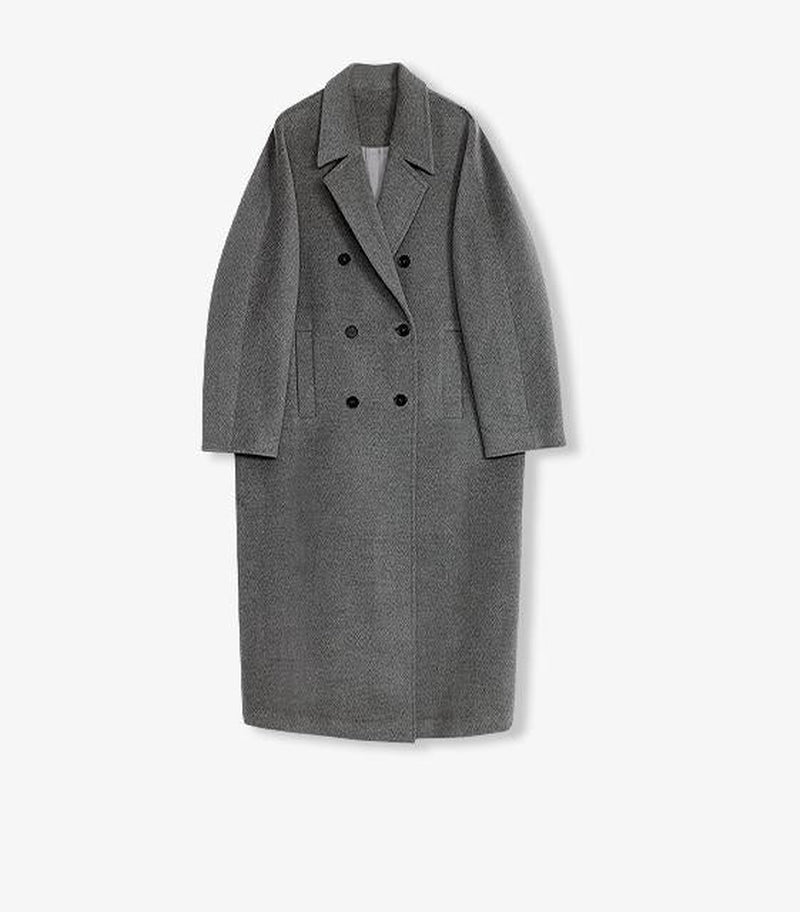 "Lonely Sandbank" Sheep Wool Cashmere Blend Classic Tie Shoulder Sleeve Double-Breasted Coat Jacket Women