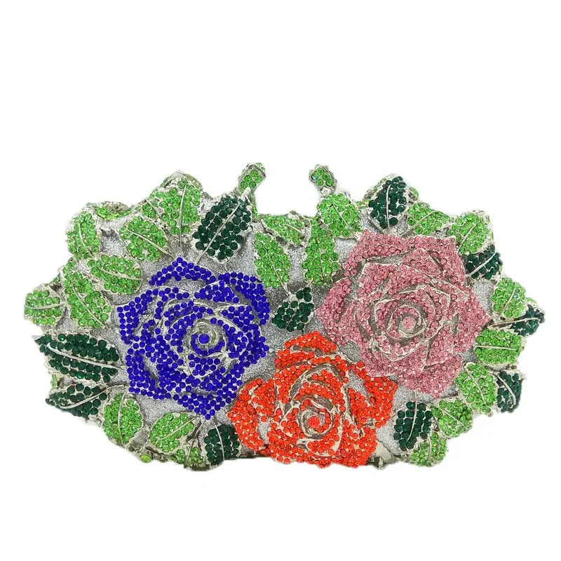 (In Stock) Elegant Flower Crystal Clutch Women Evening Bags Wedding Bridal Handbags Party Dinner Rhinestone Bags