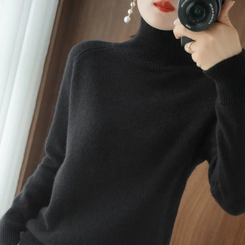 Turtleneck Pullover Fall/Winter 2023 Cashmere Sweater Women Pure Color Casual Long-Sleeved Loose Pullover Bottoming Women'S