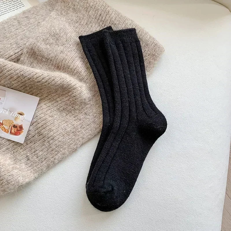 New Winter Socks Women Cashmere Wool Thicken Warm Women Socks Sox Japanese Fashion Harajuku Solid Color Thermal Long Socks