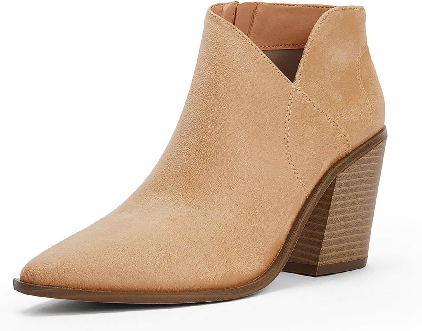 Womens Pointed Toe Ankle Boots Block Stacked Chunky Heel Cutout Side Zipper Fall Booties Shoe