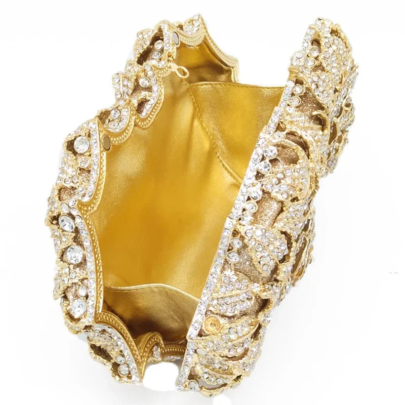 (In Stock) Elegant Flower Crystal Clutch Women Evening Bags Wedding Bridal Handbags Party Dinner Rhinestone Bags