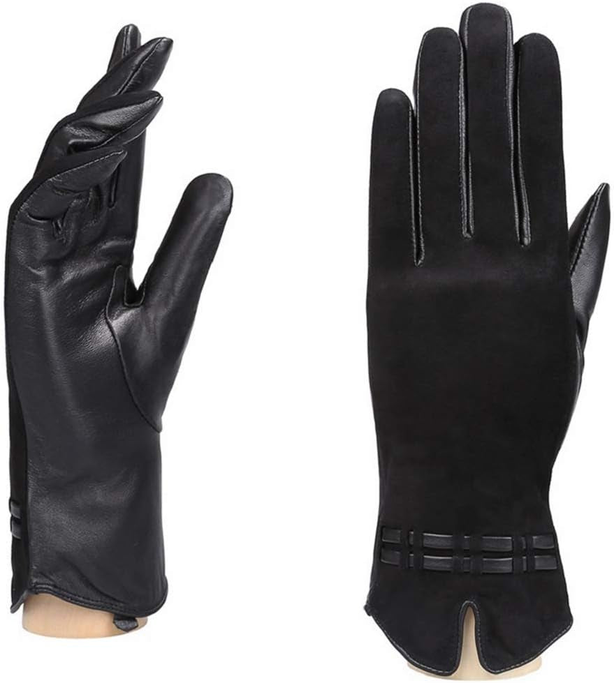Women’S Winter Sheepskin Suede Leather Gloves Touchscreen