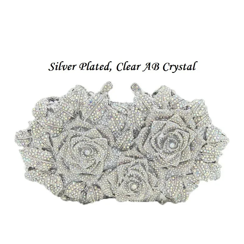 (In Stock) Elegant Flower Crystal Clutch Women Evening Bags Wedding Bridal Handbags Party Dinner Rhinestone Bags