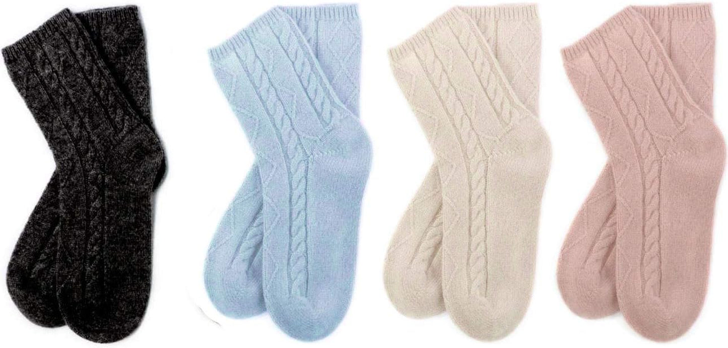 100% Pure Cashmere Women'S Sleep Socks, 3-Ply Ultra Soft Cozy Cable Knit, Luxury Bed Socks for Warmth, Comfort, and Lounging