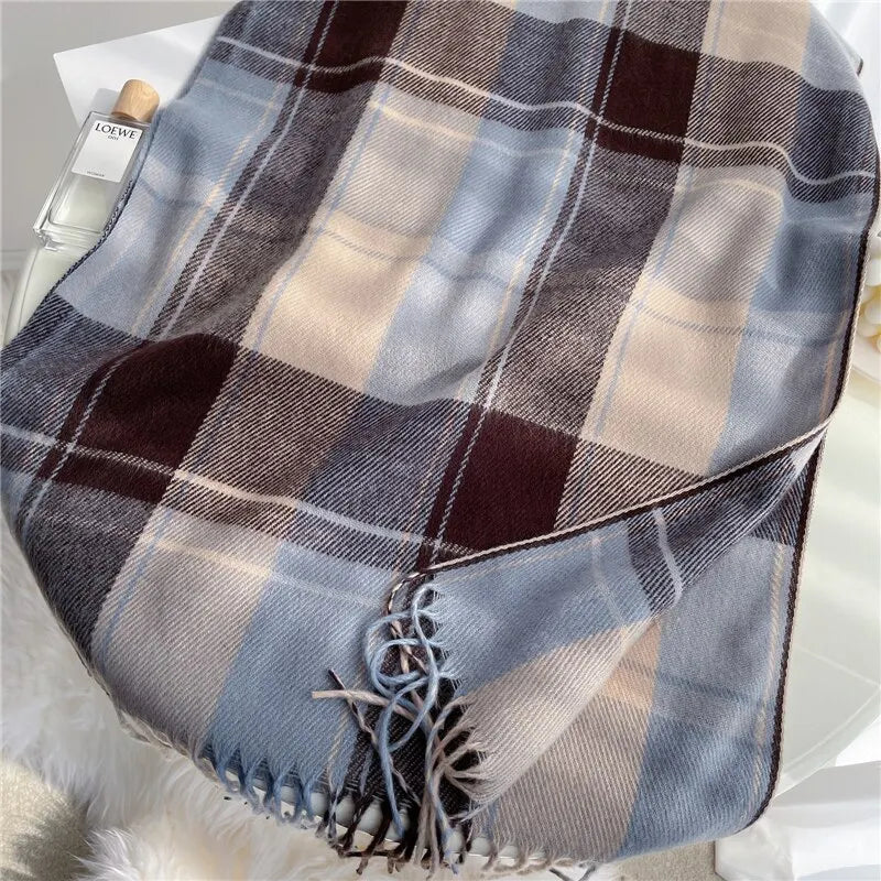 Luxury Plaid Print Warm Travel Scarf Women Cashmere Winter Pashmina with Tassel Shawl Wraps Bufanda Long Casual Echarpe New