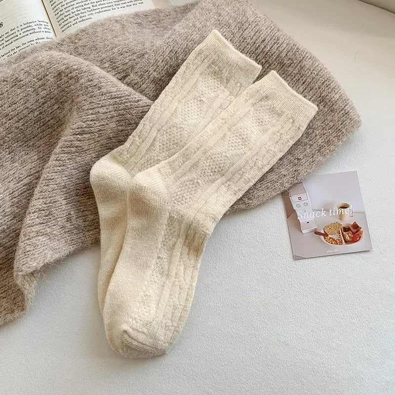 New Winter Socks Women Cashmere Wool Thicken Warm Women Socks Sox Japanese Fashion Harajuku Solid Color Thermal Long Socks