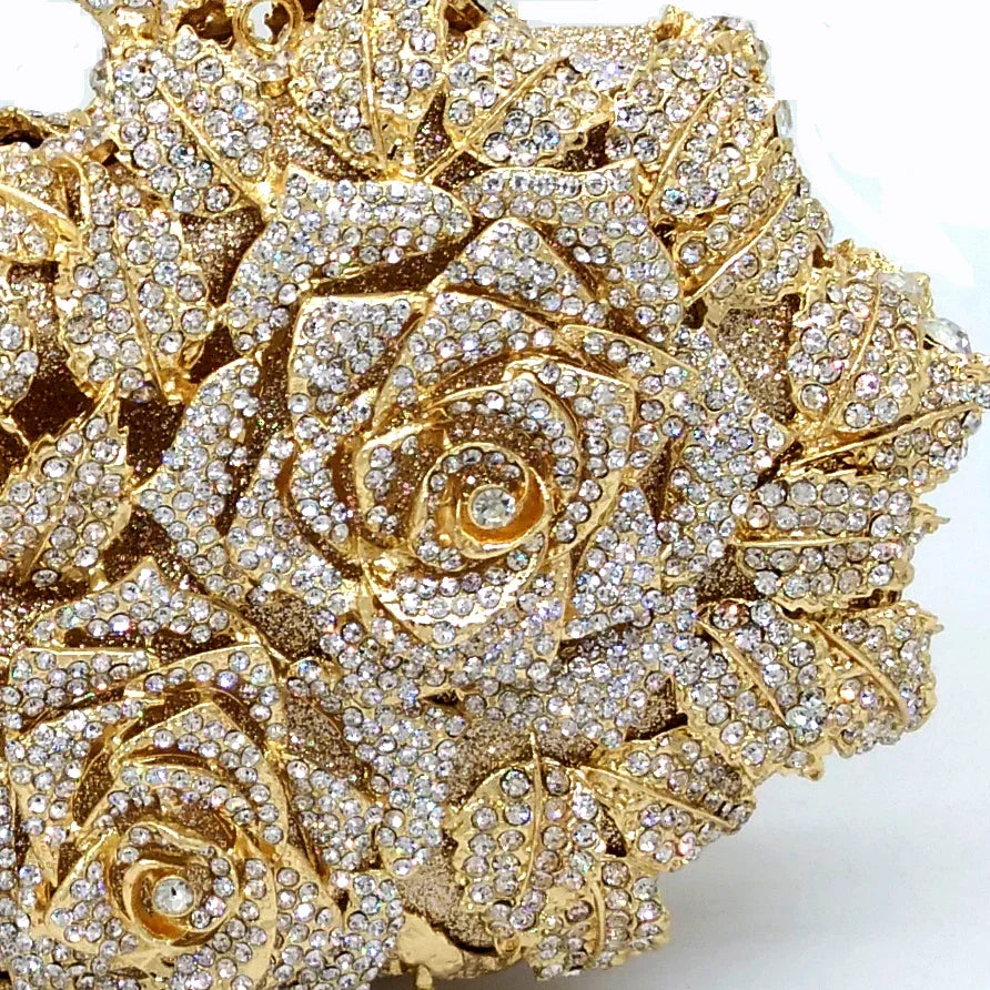 (In Stock) Elegant Flower Crystal Clutch Women Evening Bags Wedding Bridal Handbags Party Dinner Rhinestone Bags