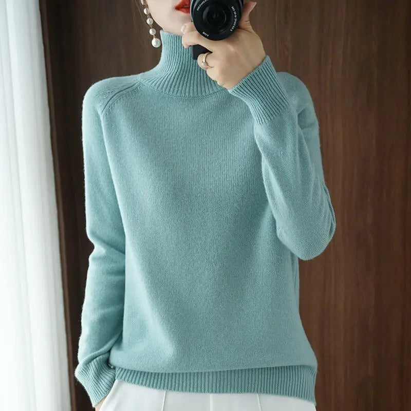 Turtleneck Pullover Fall/Winter 2023 Cashmere Sweater Women Pure Color Casual Long-Sleeved Loose Pullover Bottoming Women'S