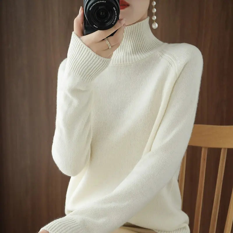 Turtleneck Pullover Fall/Winter 2023 Cashmere Sweater Women Pure Color Casual Long-Sleeved Loose Pullover Bottoming Women'S