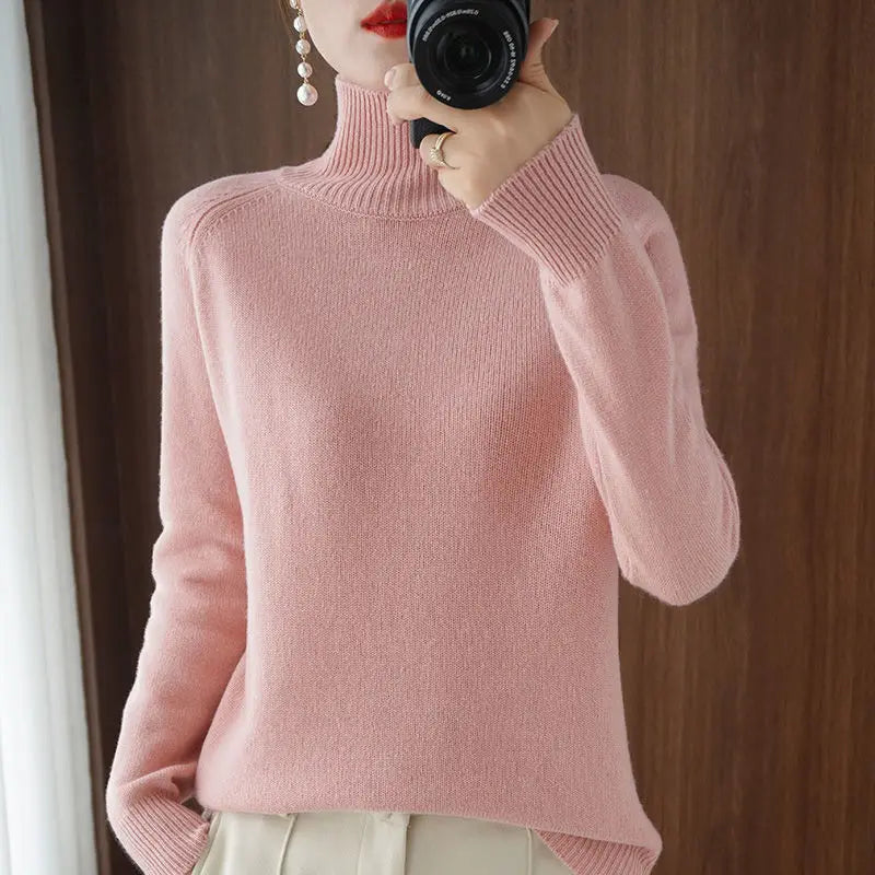 Turtleneck Pullover Fall/Winter 2023 Cashmere Sweater Women Pure Color Casual Long-Sleeved Loose Pullover Bottoming Women'S