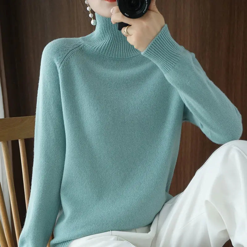 Turtleneck Pullover Fall/Winter 2023 Cashmere Sweater Women Pure Color Casual Long-Sleeved Loose Pullover Bottoming Women'S