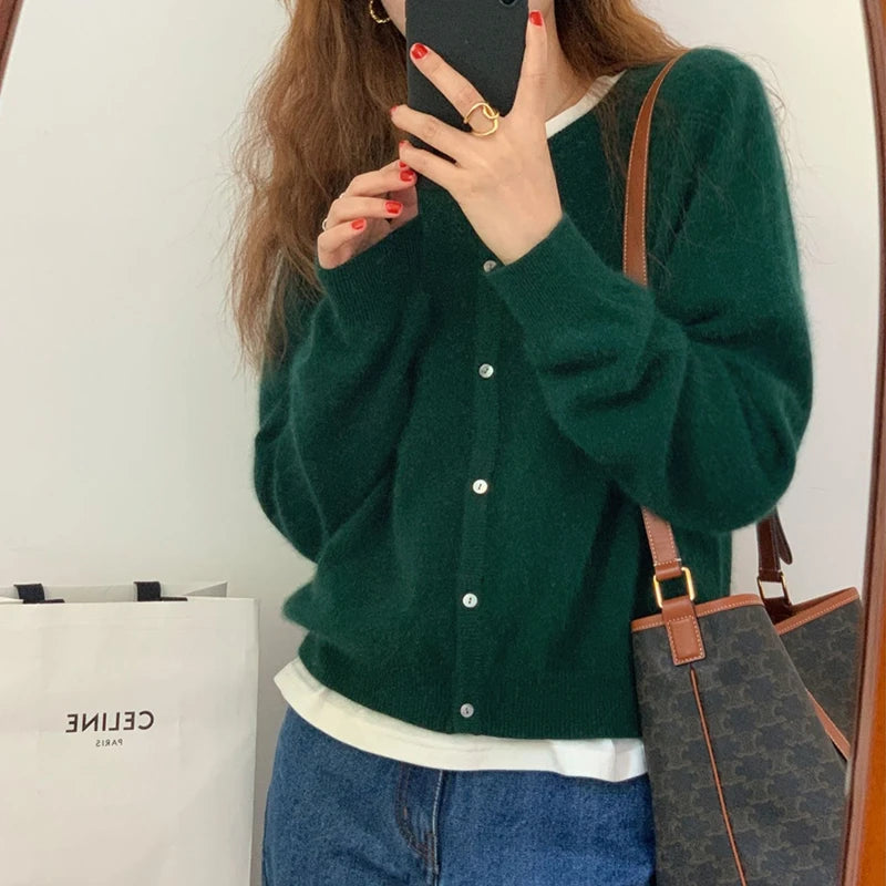 Cashmere Sweater Cardigan Women Single Breasted Long Sleeve Elegant Vintage Jumper Solid Wool Knitted Autumn Winter Outwear X452