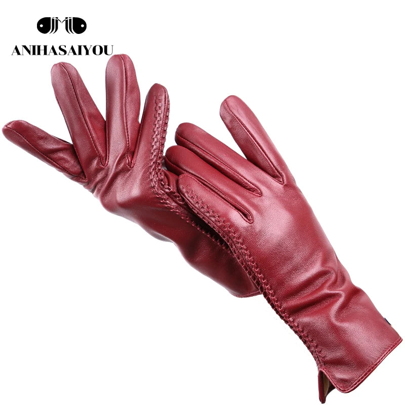 Simple Leather Gloves Women,Colored Genuine Women'S Leather Gloves,Women'S Genuine Leather Gloves,Sheepskin Women'S Gloves -2225