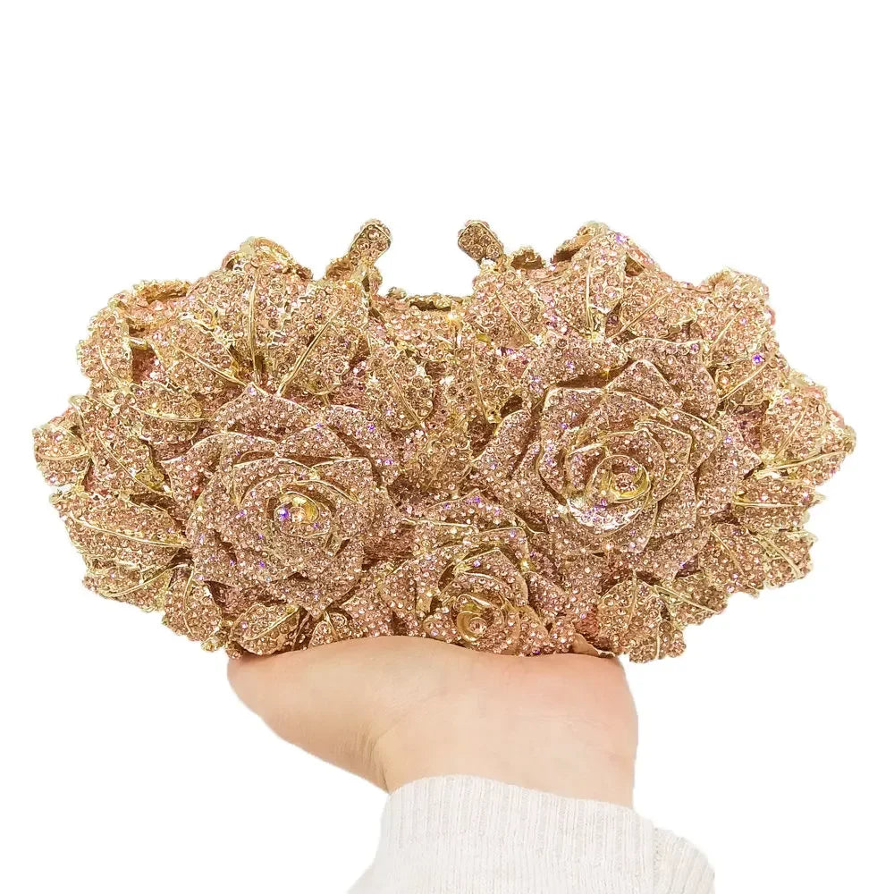 (In Stock) Elegant Flower Crystal Clutch Women Evening Bags Wedding Bridal Handbags Party Dinner Rhinestone Bags