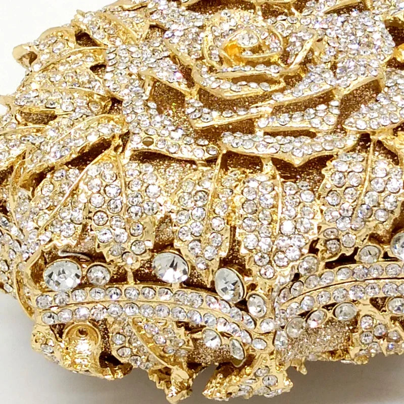 (In Stock) Elegant Flower Crystal Clutch Women Evening Bags Wedding Bridal Handbags Party Dinner Rhinestone Bags