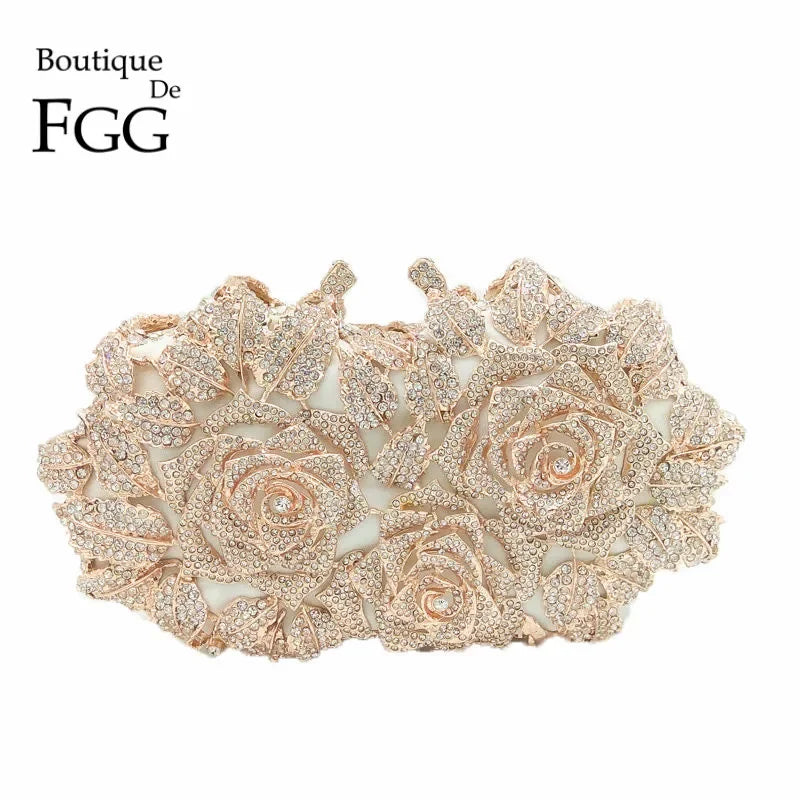 (In Stock) Elegant Flower Crystal Clutch Women Evening Bags Wedding Bridal Handbags Party Dinner Rhinestone Bags